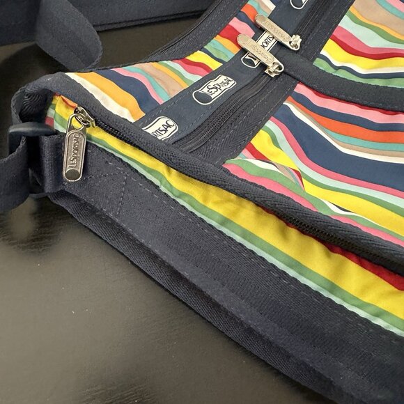 LeSportsac Multicolor Stripes Bag Handbag Purse Crossbody Wide Strap Tote Expand - Picture 11 of 12